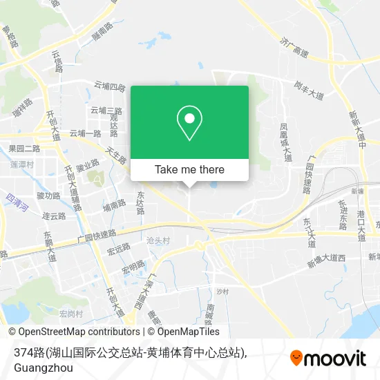 374路(湖山国际公交总站-黄埔体育中心总站) map