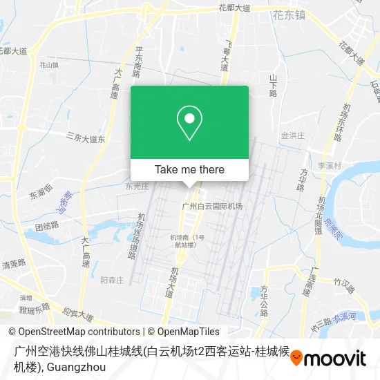 广州空港快线佛山桂城线(白云机场t2西客运站-桂城候机楼) map