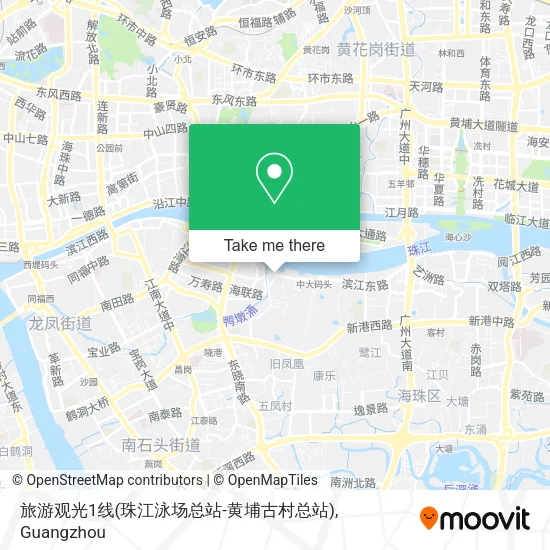 旅游观光1线(珠江泳场总站-黄埔古村总站) map