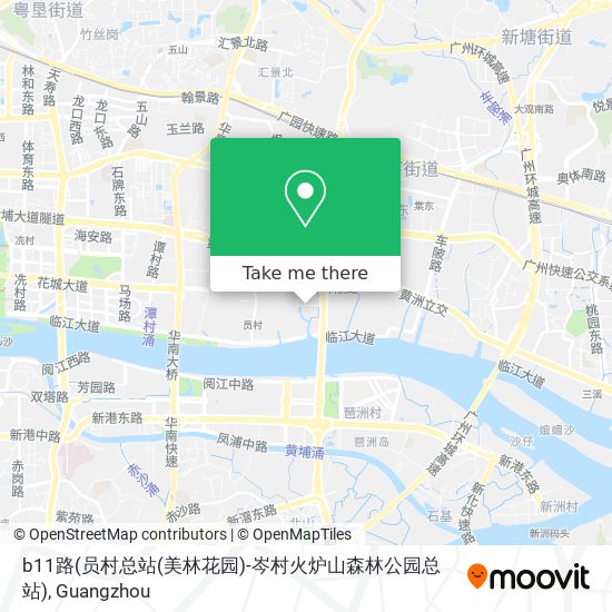 b11路(员村总站(美林花园)-岑村火炉山森林公园总站) map