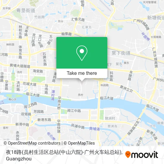 夜18路(员村生活区总站(中山六院)-广州火车站总站) map