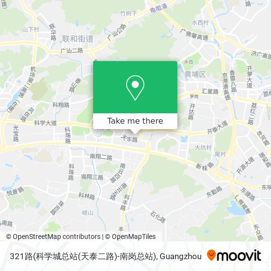 321路(科学城总站(天泰二路)-南岗总站) map