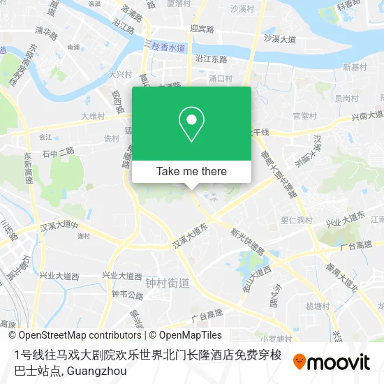 1号线往马戏大剧院欢乐世界北门长隆酒店免费穿梭巴士站点 map