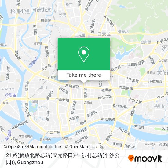 21路(解放北路总站(应元路口)-平沙村总站(平沙公园)) map