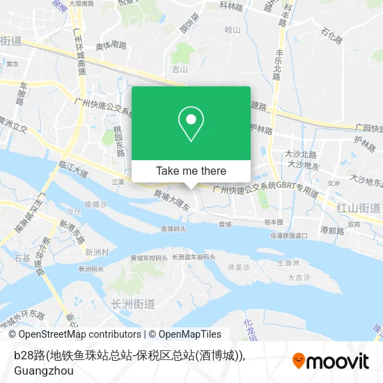 b28路(地铁鱼珠站总站-保税区总站(酒博城)) map