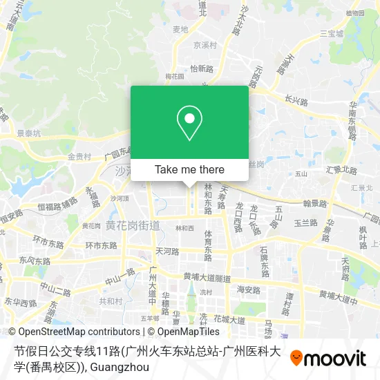 节假日公交专线11路(广州火车东站总站-广州医科大学(番禺校区)) map