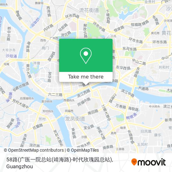 58路(广医一院总站(靖海路)-时代玫瑰园总站) map