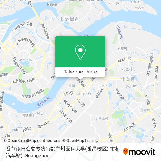 番节假日公交专线1路(广州医科大学(番禺校区)-市桥汽车站) map
