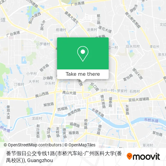 番节假日公交专线1路(市桥汽车站-广州医科大学(番禺校区)) map