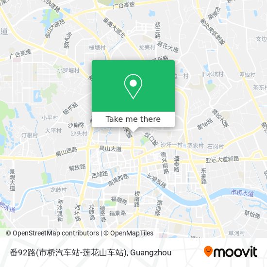 番92路(市桥汽车站-莲花山车站) map
