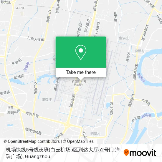 机场快线5号线夜班(白云机场a区到达大厅a2号门-海珠广场) map