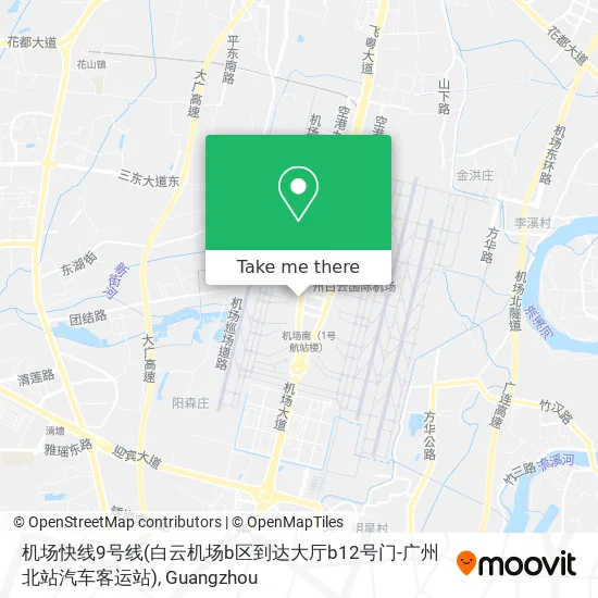 机场快线9号线(白云机场b区到达大厅b12号门-广州北站汽车客运站) map