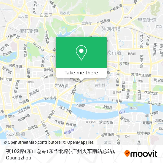 夜102路(东山总站(东华北路)-广州火车南站总站) map