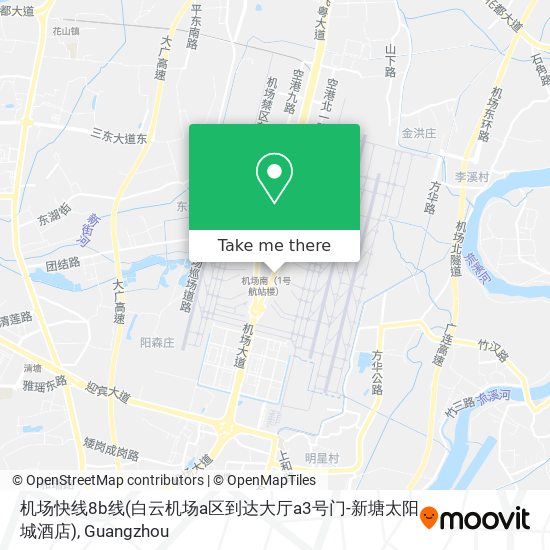 机场快线8b线(白云机场a区到达大厅a3号门-新塘太阳城酒店) map