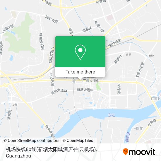 机场快线8b线(新塘太阳城酒店-白云机场) map