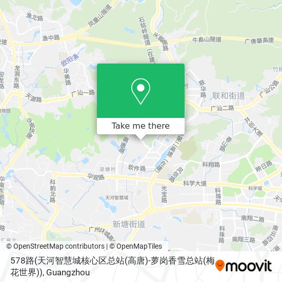 578路(天河智慧城核心区总站(高唐)-萝岗香雪总站(梅花世界)) map