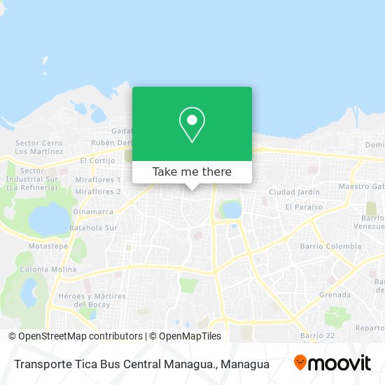 Transporte Tica Bus Central Managua. map