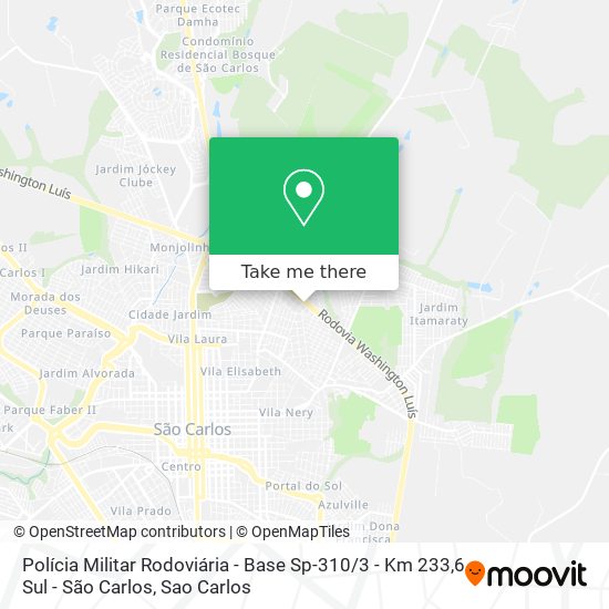 Mapa Polícia Militar Rodoviária - Base Sp-310 / 3 - Km 233,6 Sul - São Carlos