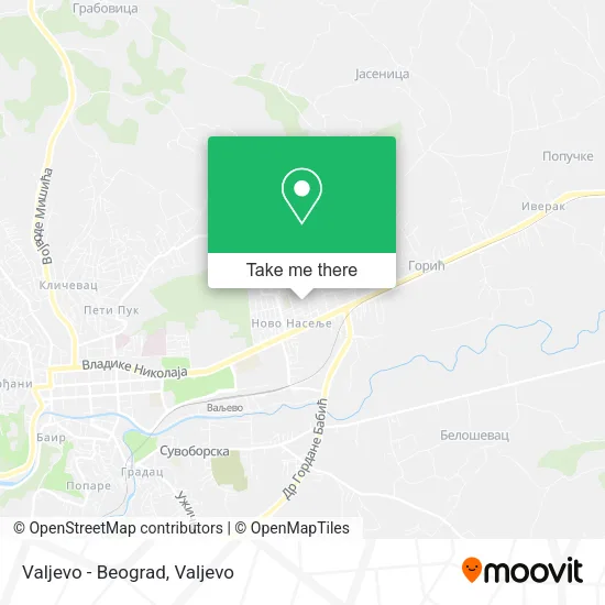 Valjevo - Beograd map