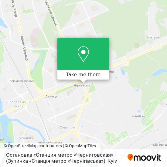 Карта Остановка «Станция метро «Черниговская» (Зупинка «Станція метро «Чернігівська»)