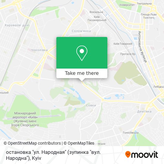 Карта остановка "ул. Народная" (зупинка "вул. Народна")