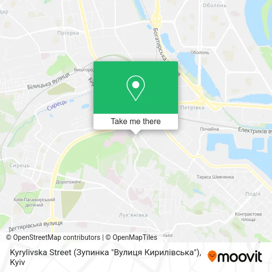 Карта Kyrylivska Street (Зупинка "Вулиця Кирилівська")