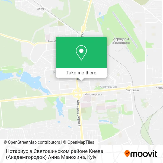 Карта Нотариус в Святошинском районе Киева (Академгородок) Анна Манохина