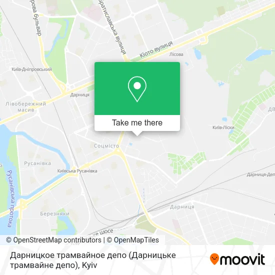 Карта Дарницкое трамвайное депо (Дарницьке трамвайне депо)