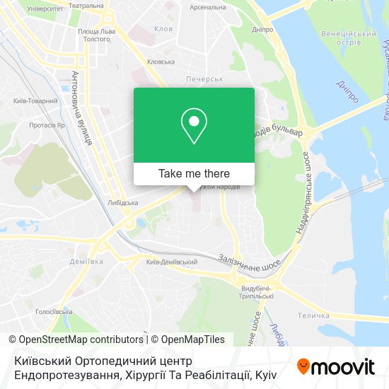 Карта Київський Ортопедичний центр Ендопротезування, Хірургії Та Реабілітації