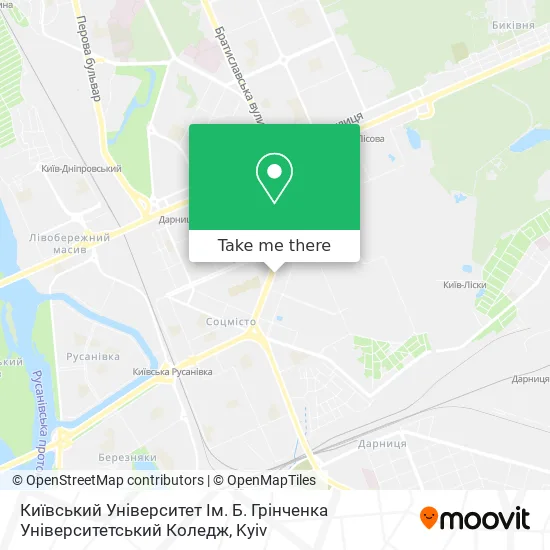 Карта Київський Університет Ім. Б. Грінченка Університетський Коледж