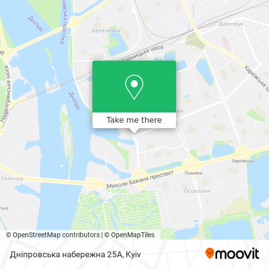 Дніпровська набережна 25А map