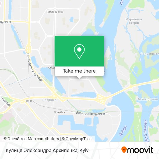 Карта вулиця Олександра Архипенка