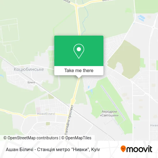 Карта Ашан Біличі - Станція метро "Нивки"