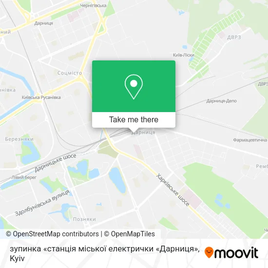 Карта зупинка «станція міської електрички «Дарниця»