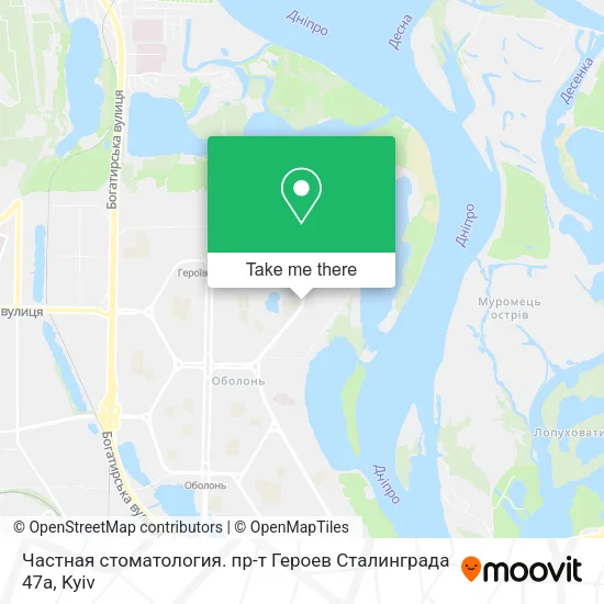 Карта Частная стоматология. пр-т Героев Сталинграда 47а