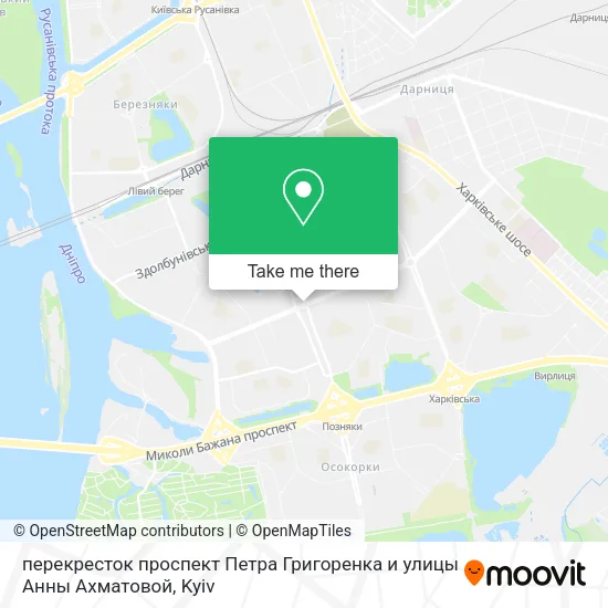 Карта перекресток проспект Петра Григоренка  и улицы Анны Ахматовой