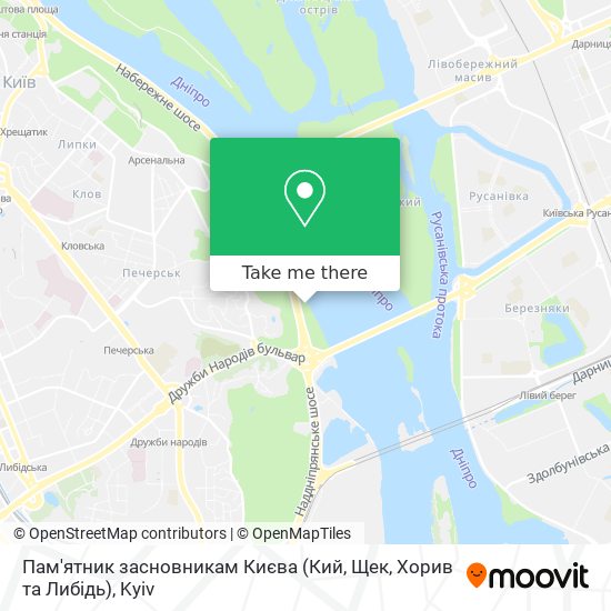 Карта Пам'ятник засновникам Києва (Кий, Щек, Хорив та Либідь)