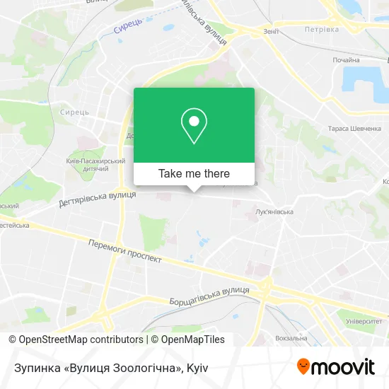 Карта Зупинка «Вулиця Зоологічна»