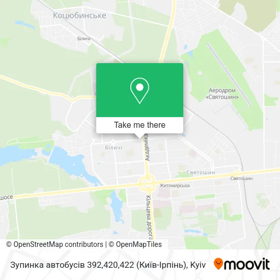 Карта Зупинка автобусів 392,420,422 (Київ-Ірпінь)