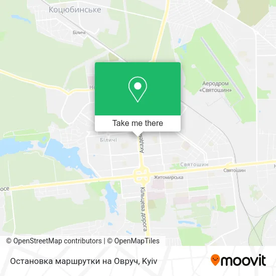 Карта Остановка маршрутки на Овруч