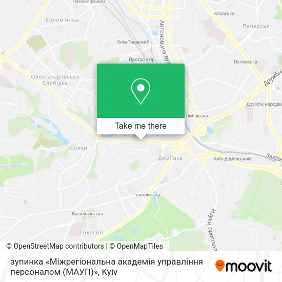 Карта зупинка «Міжрегіональна академія управління персоналом (МАУП)»