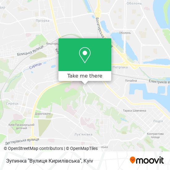 Карта Зупинка "Вулиця Кирилівська"