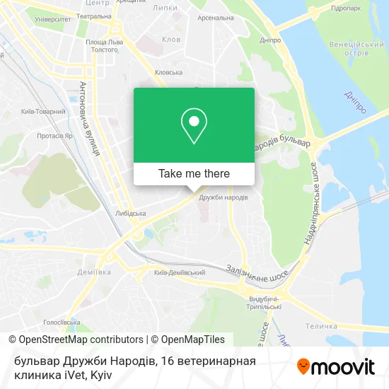 Карта бульвар Дружби Народів, 16 ветеринарная клиника iVet