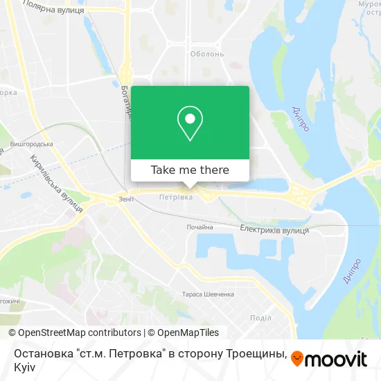 Остановка "ст.м. Петровка" в сторону Троещины map