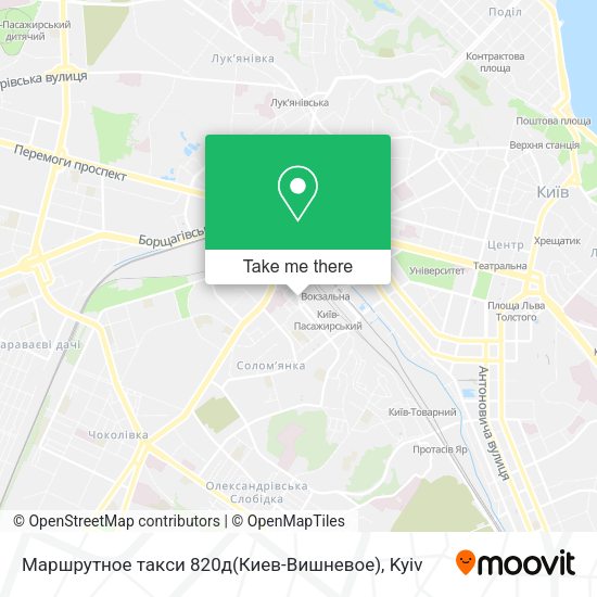 Карта Маршрутное такси 820д(Киев-Вишневое)