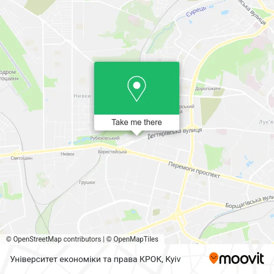 Карта Університет економіки та права КРОК