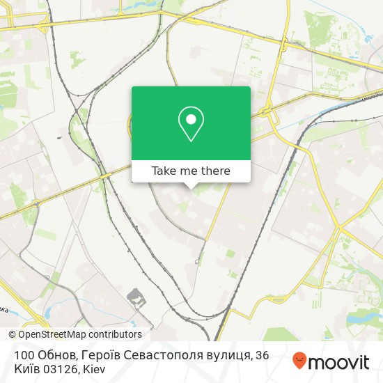 Карта 100 Обнов, Героїв Севастополя вулиця, 36 Київ 03126