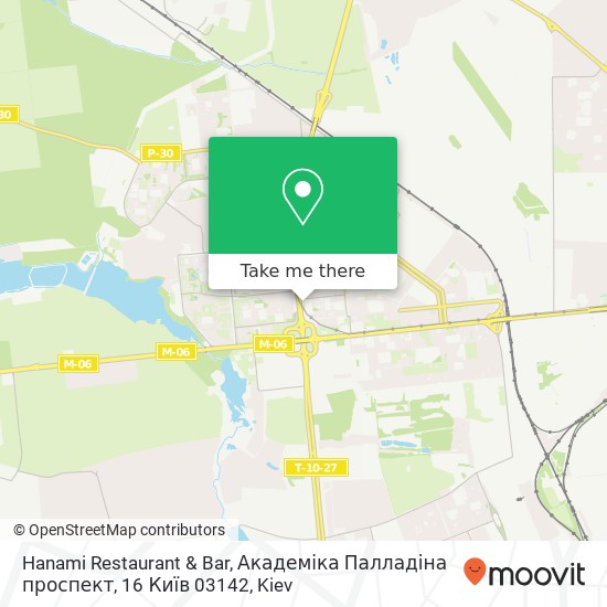 Карта Hanami Restaurant & Bar, Академіка Палладіна проспект, 16 Київ 03142