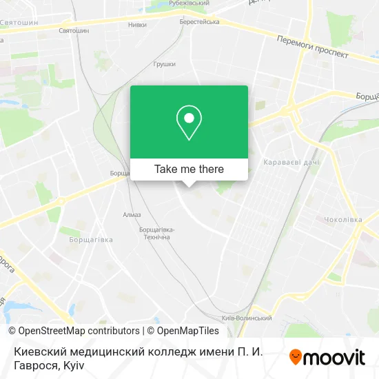 Карта Киевский медицинский колледж имени П. И. Гаврося