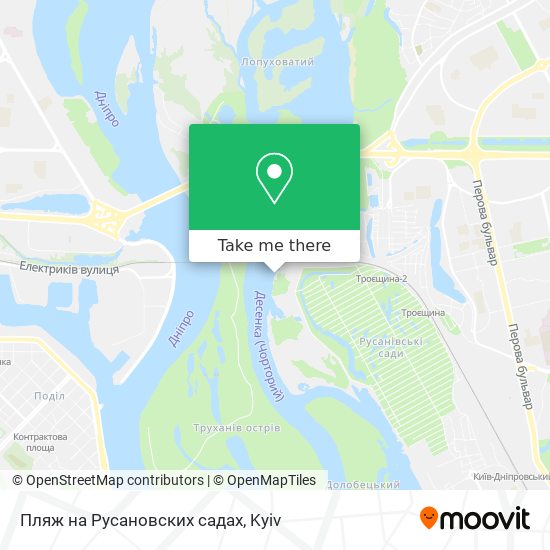 Пляж на Русановских садах map